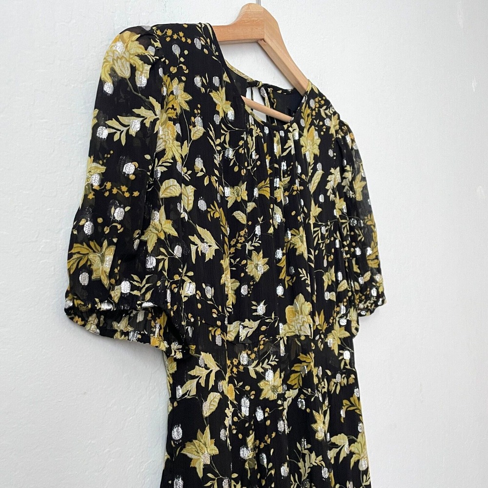 NWT $298 J.Crew Open-Back Metallic Clip-Dot Black Maxi Dress Golden Floral Sz 10 - Picture 4 of 16